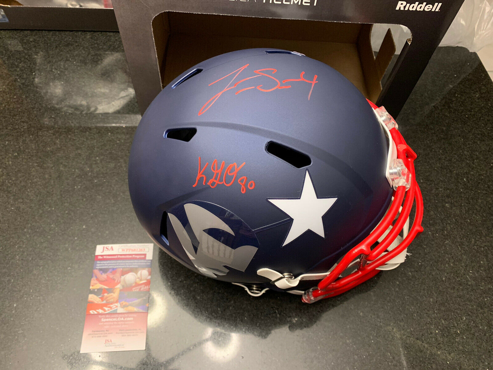 Drew Bledsoe Autographed New England Patriots Full Size Authentic Helmet  (Light) Beckett BAS QR #BF24925