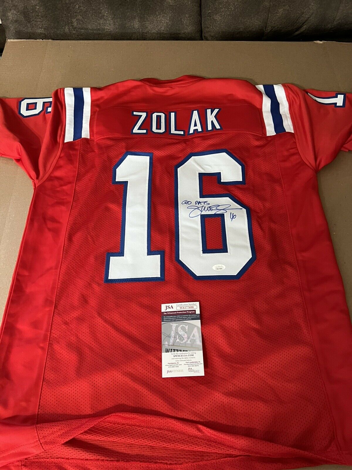 Scott Zolak Autographed Signed Blue Custom Jersey JSA COA – Madhatter  Authentics