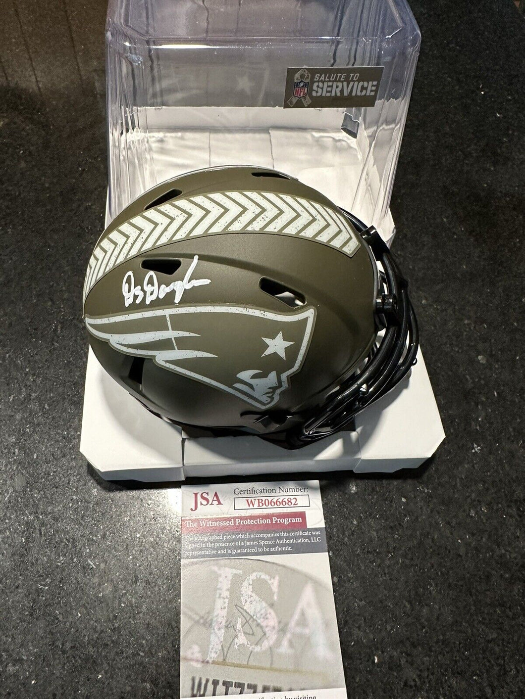 Demario Douglas Signed New England Patriots Salute to Service Mini Helmet JSA