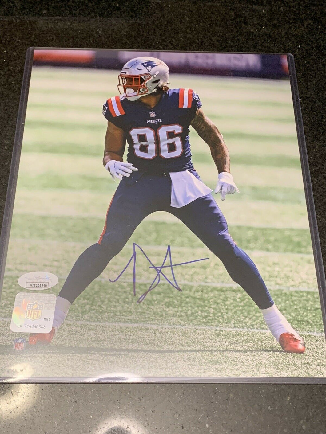 Devin Asiasi Autographed Signed New England Patriots 8x10 Photo JSA