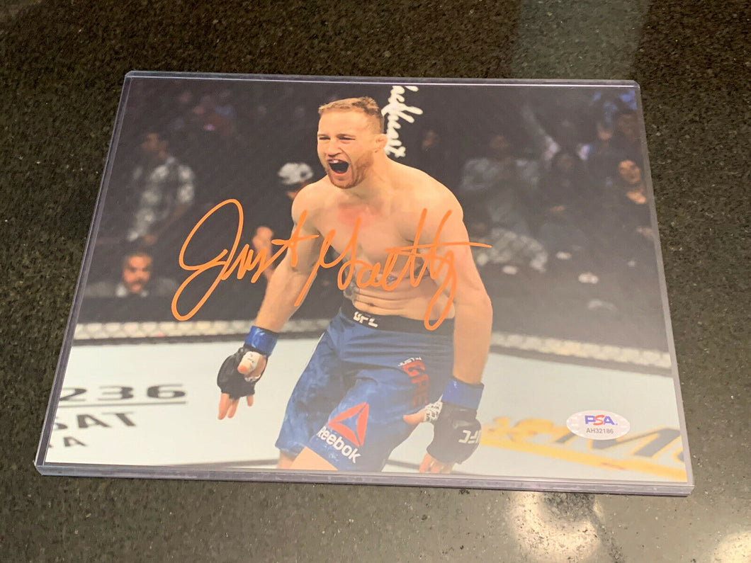 Justin Gaethje UFC Autographed Signed 8x10 Photo Khabib PSA/DNA COA
