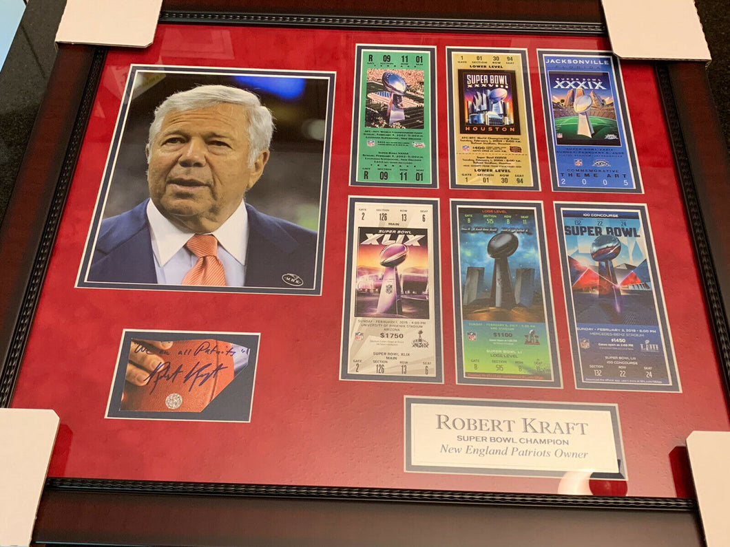 Robert Kraft Autographed Signed New England Patriots Framed Photo Ticket Collage