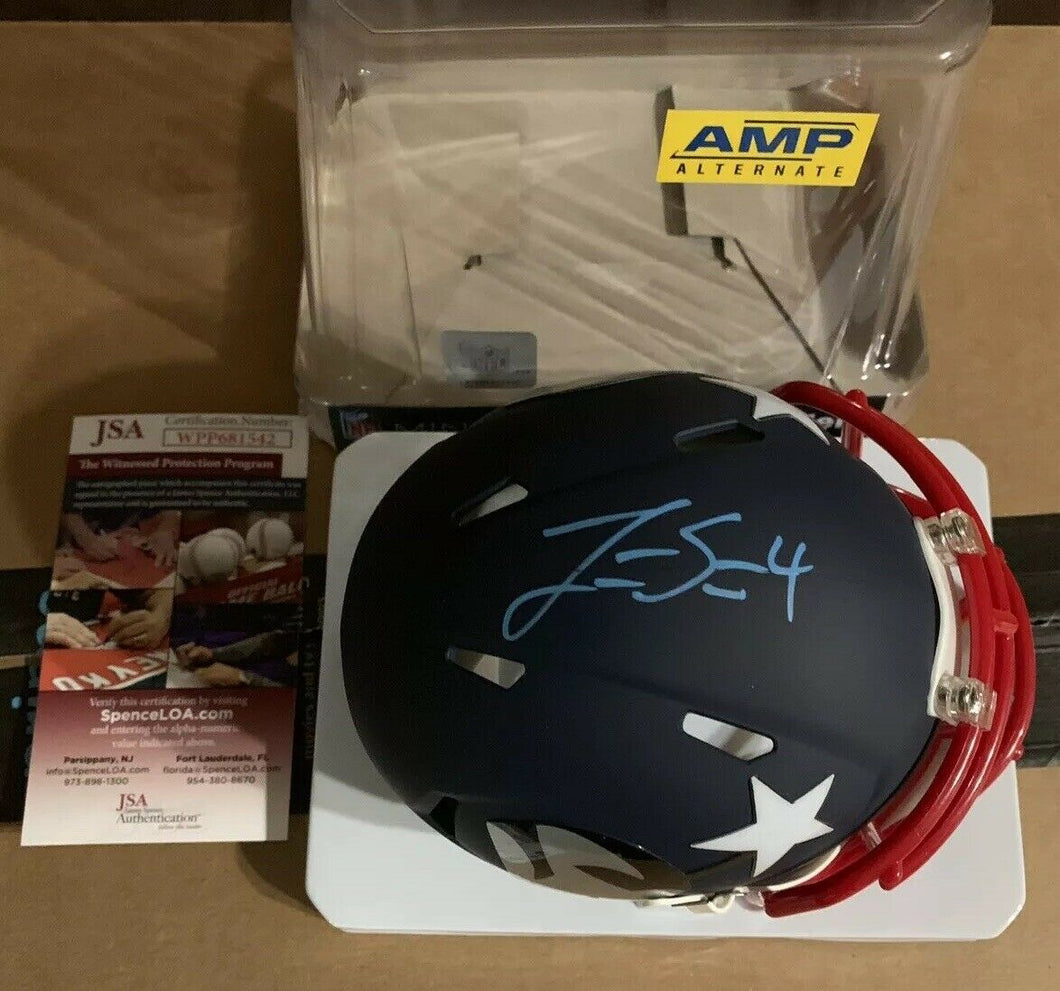 Jarrett Stidham Autographed Signed Mini AMP New England Patriots Helmet JSA Blue